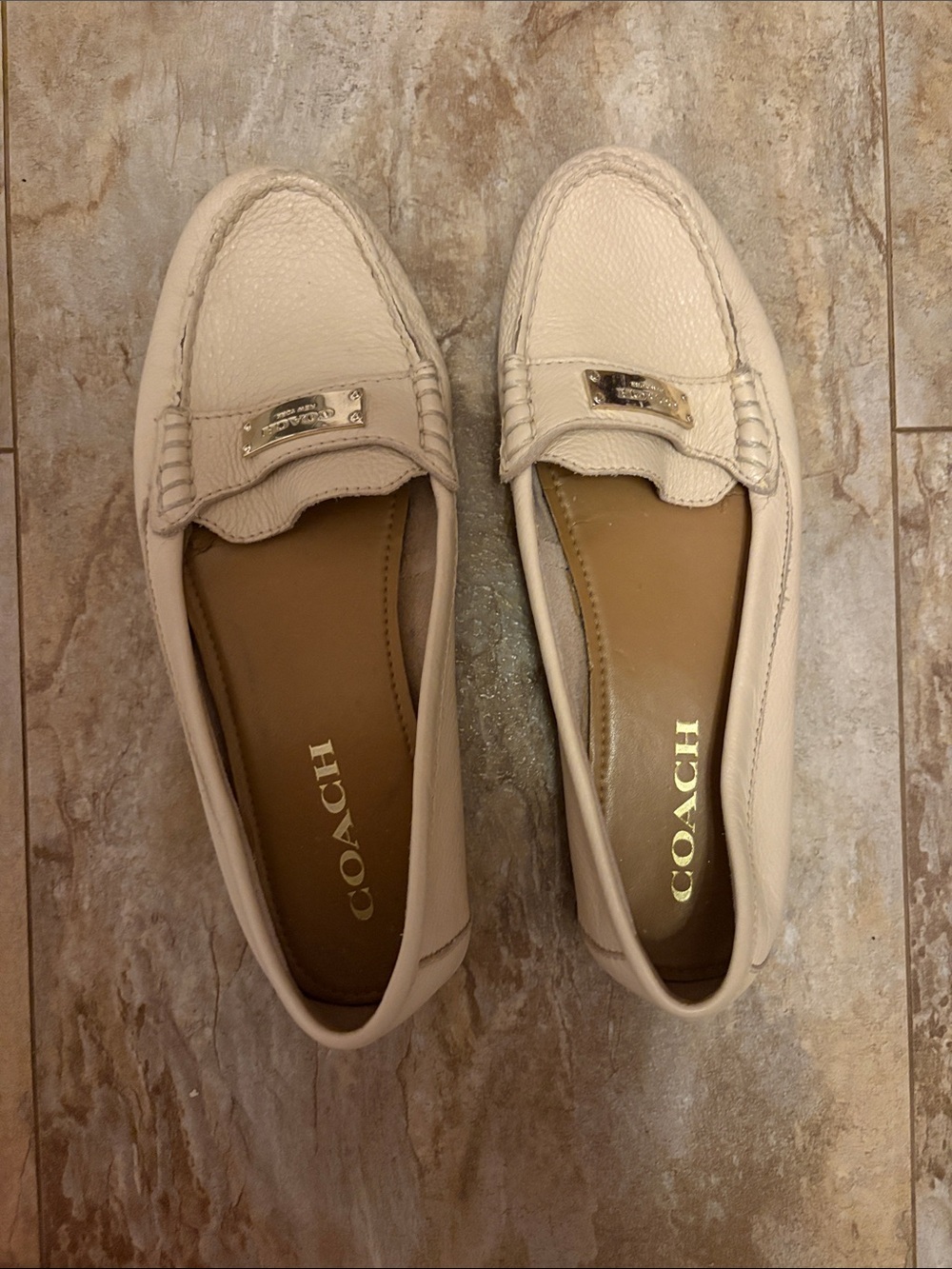 Coach Cream Leather Penny Loafers
